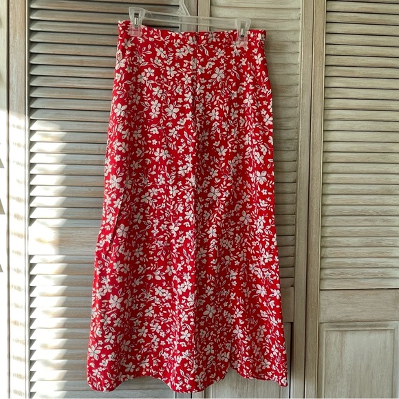 TOP SHOP red & white floral maxi skirt with double slits size:8 - Picture 5 of 11